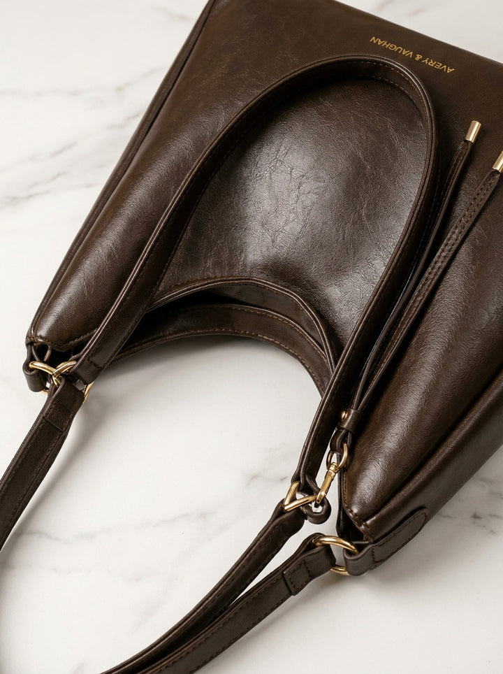 Kensington Dark Brown Shoulder Tote Bag – detail & texture