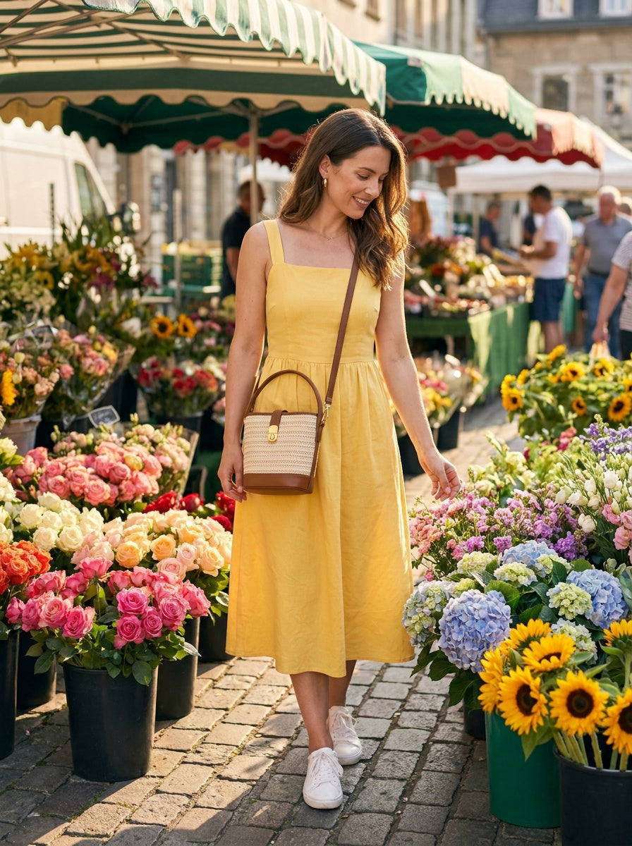 The Siena Woven Bucket Bag | Straw Crossbody Handbag