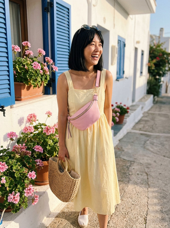 The Kensington Crescent Crossbody Bag - Peony Pink