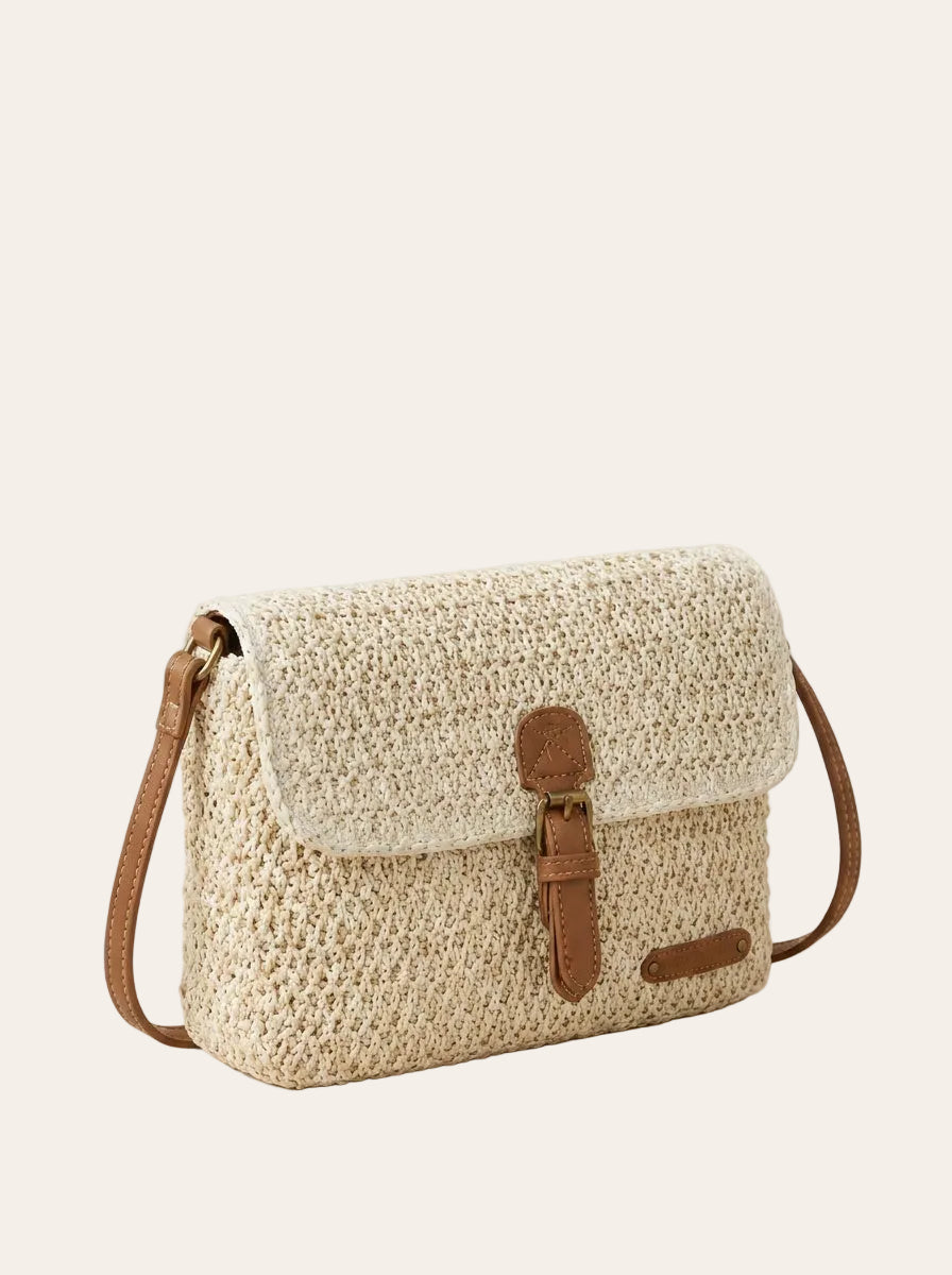 The Amalfi Raffia Crossbody – Woven Summer Crossbody Bag – 3/4 angle