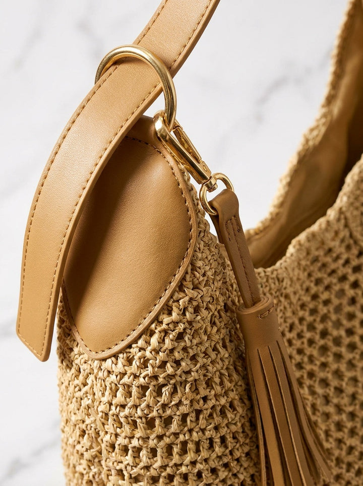 The Amalfi Woven Hobo | Natural Raffia Shoulder Bag – detail & texture