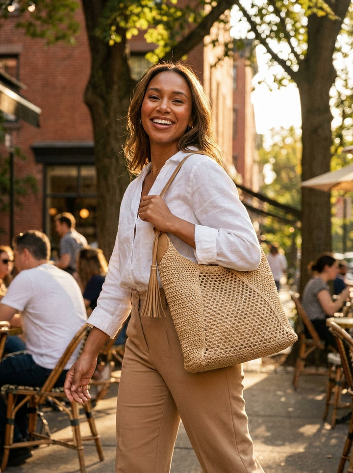 The Amalfi Woven Hobo | Natural Raffia Shoulder Bag – lifestyle