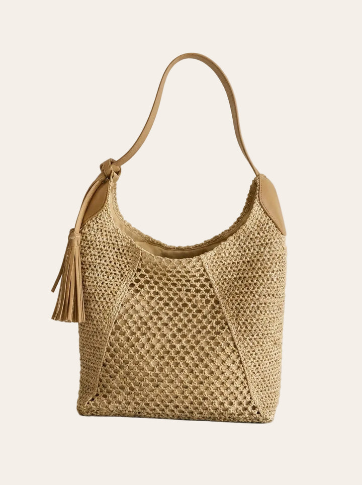 The Amalfi Woven Hobo | Natural Raffia Shoulder Bag – front view