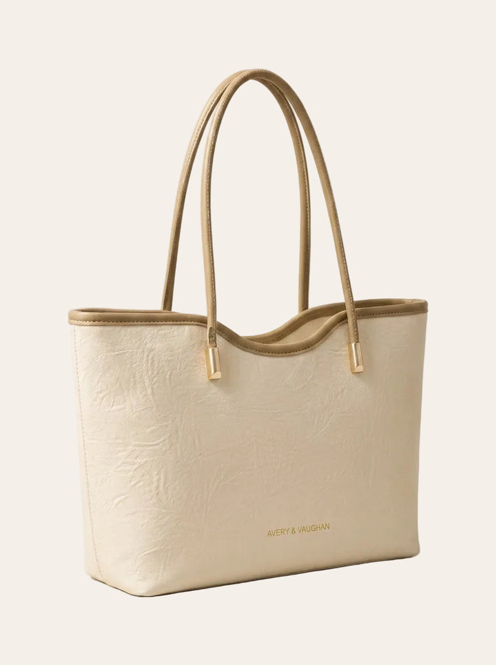 The Cambridge Embossed Tote – Cream Textured Everyday Handbag – 3/4 angle