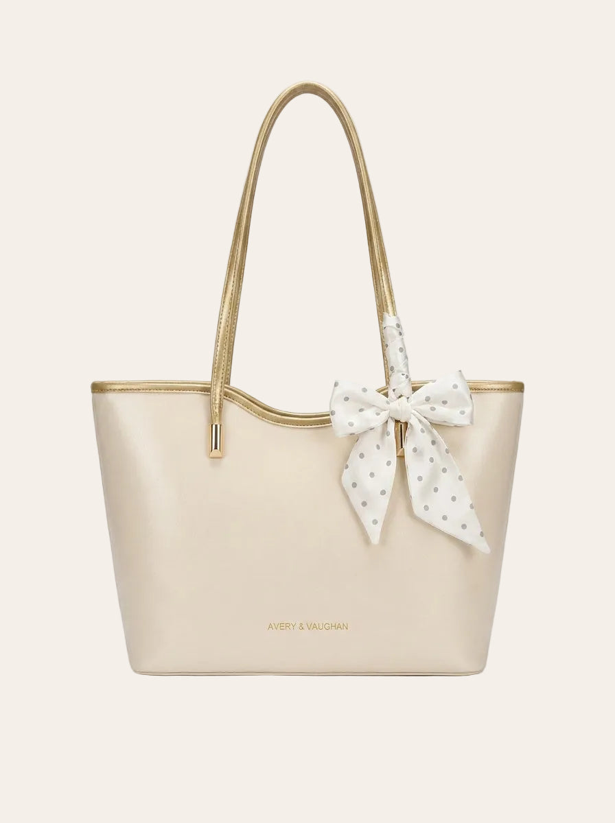 The Cambridge Embossed Tote – Cream Textured Everyday Handbag – front view