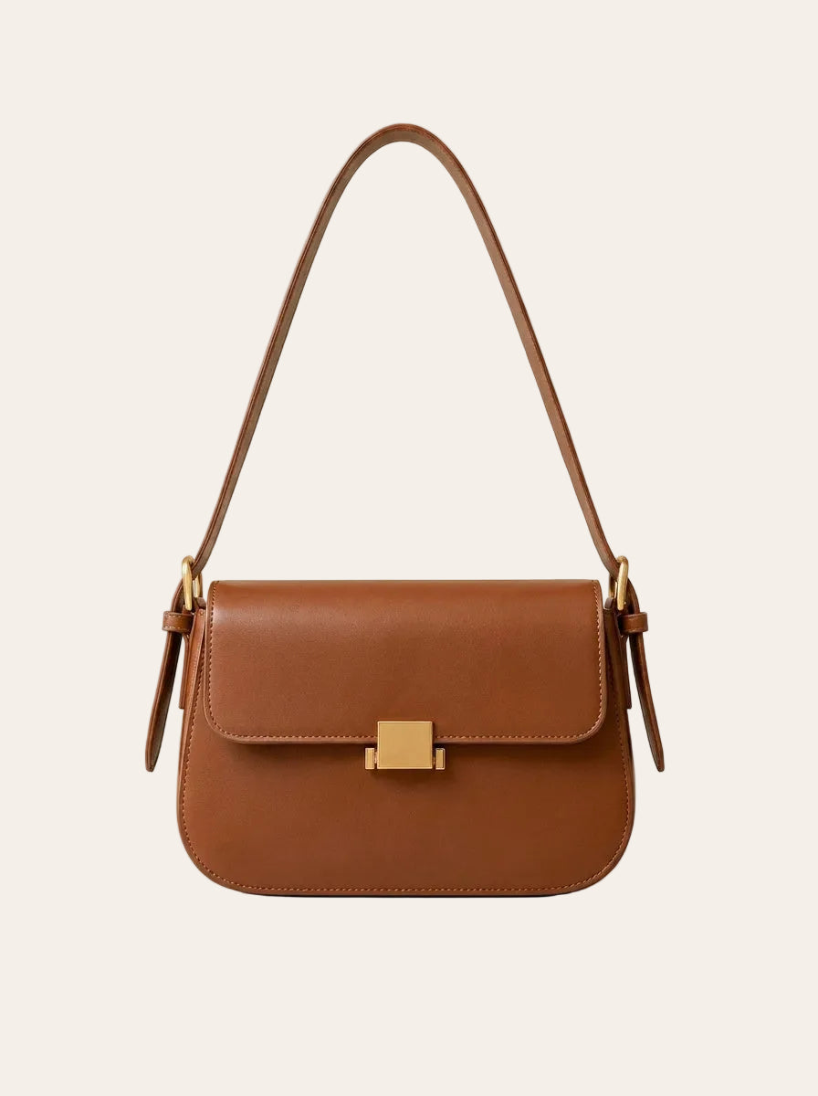 The Cambridge Shoulder Bag – Cognac Brown Structured Handbag – front view