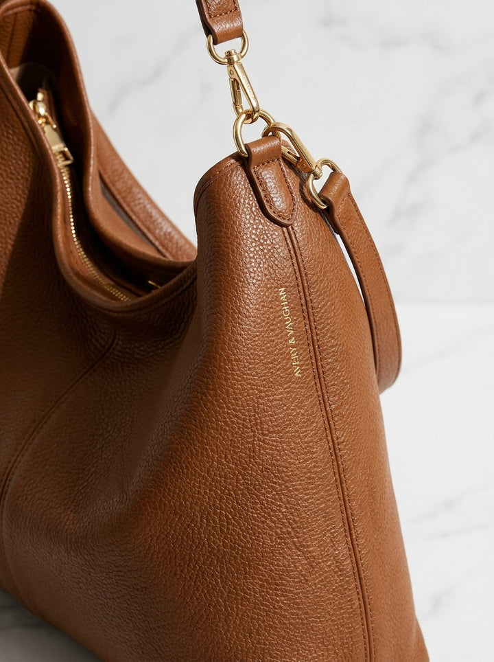 The Cambridge Slouch Hobo – Cognac Brown Everyday Shoulder Bag – detail & texture