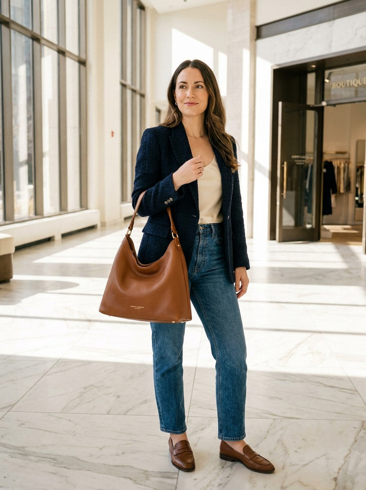 The Cambridge Slouch Hobo – Cognac Brown Everyday Shoulder Bag – lifestyle