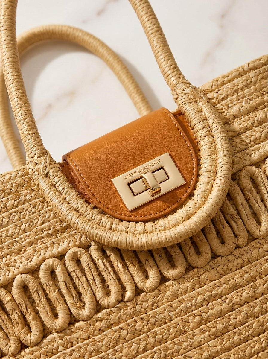 The Capri Lace Market Tote – Woven Straw Shoulder Bag – detail & texture