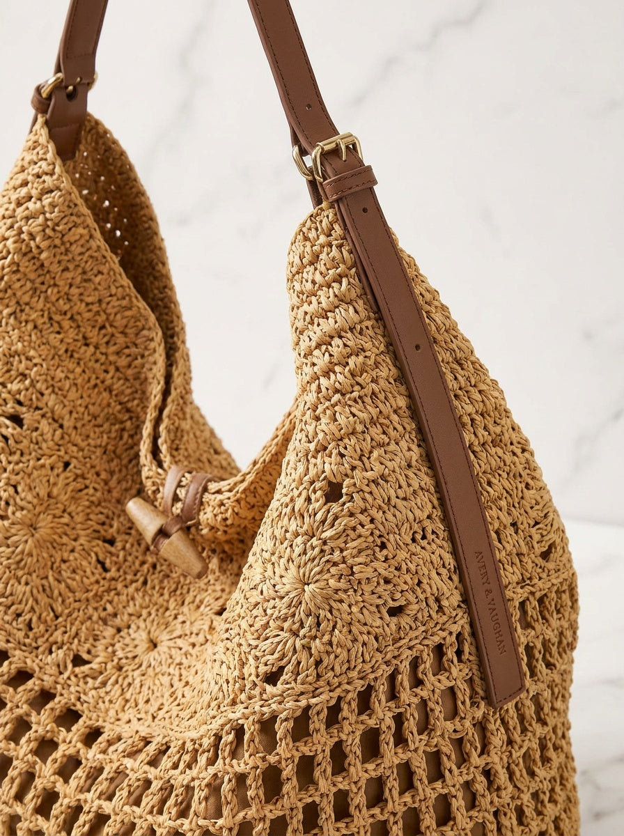 The Capri Woven Carryall | Natural Raffia-Style Shoulder Tote – detail & texture