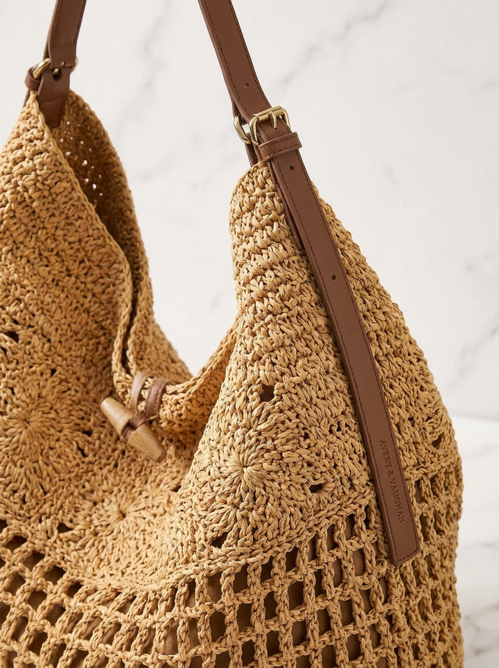 The Capri Woven Carryall | Natural Raffia-Style Shoulder Tote – detail & texture