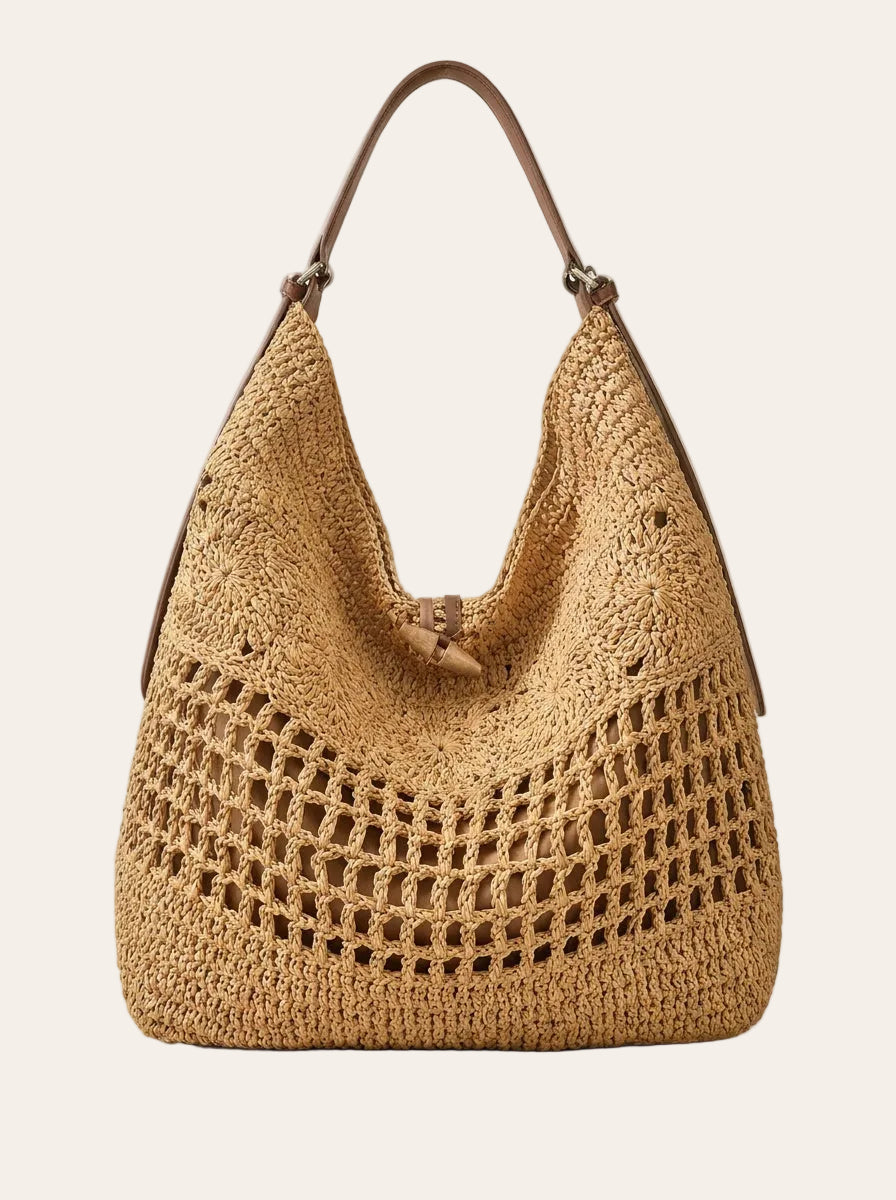 The Capri Woven Carryall | Natural Raffia-Style Shoulder Tote – front view