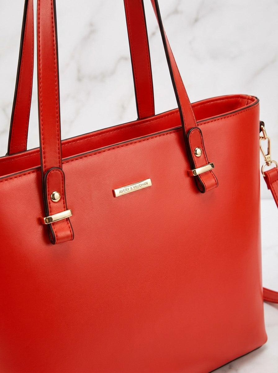 The Charlotte Tote – Elegant Everyday Carryall - Bright Red – detail & texture