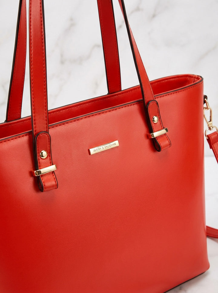 The Charlotte Tote – Elegant Everyday Carryall - Bright Red – detail & texture