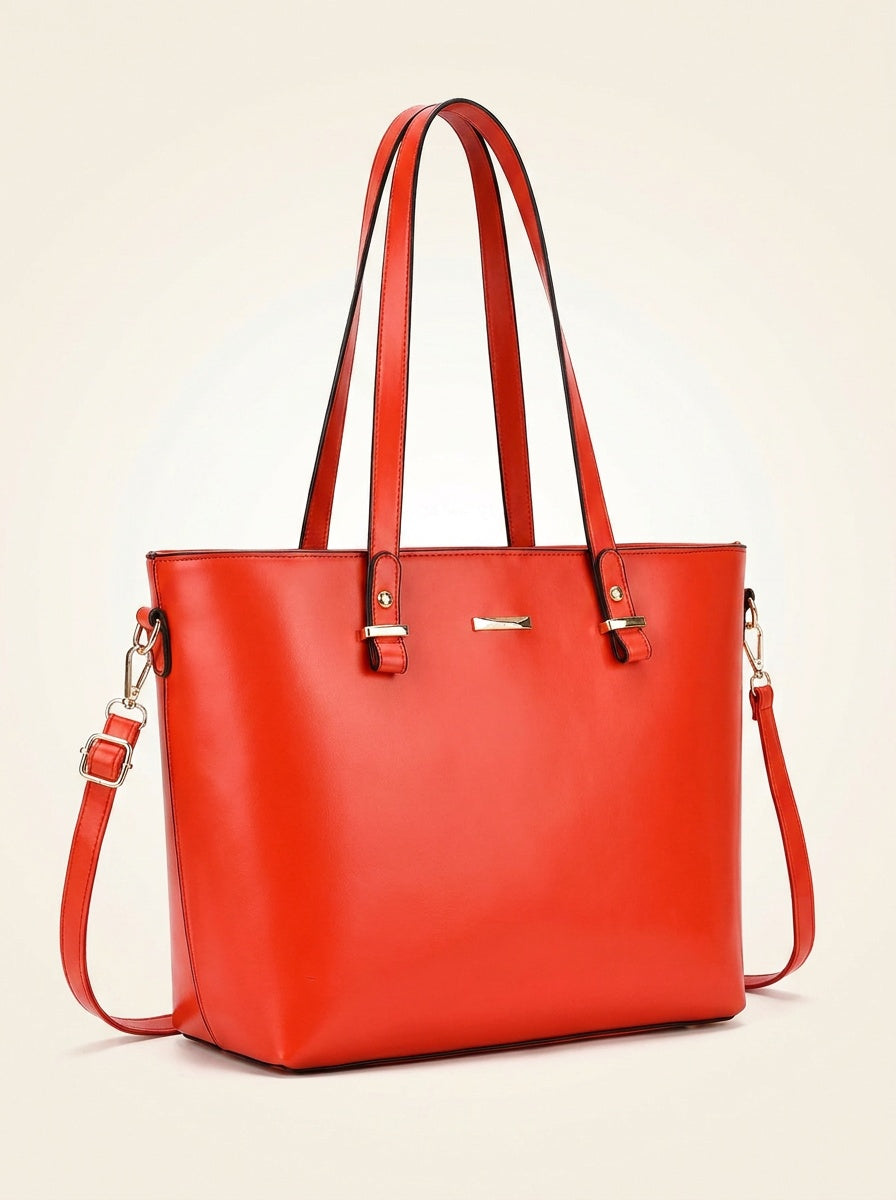 The Charlotte Tote – Elegant Everyday Carryall - Bright Red – 3/4 angle