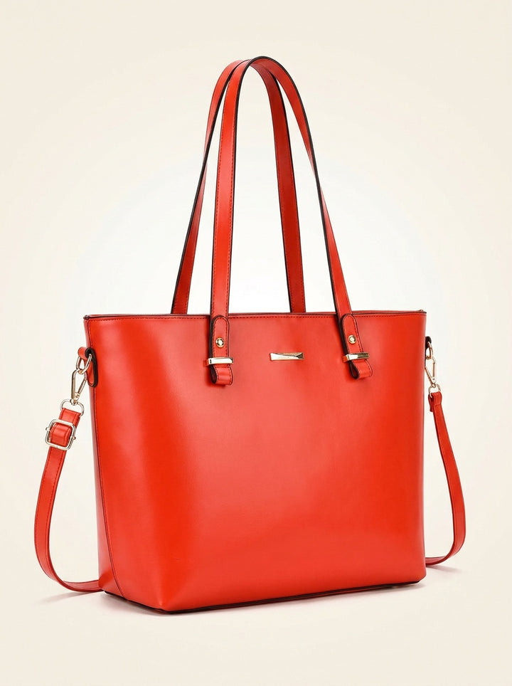 The Charlotte Tote – Elegant Everyday Carryall - Bright Red – 3/4 angle