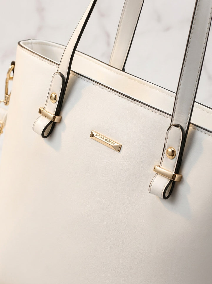 The Charlotte Tote – Elegant Everyday Carryall - White – detail & texture