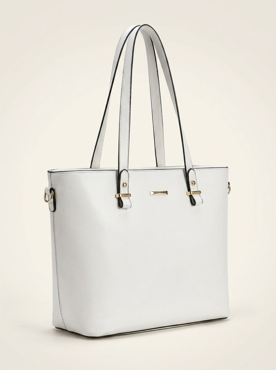 The Charlotte Tote – Elegant Everyday Carryall - White – 3/4 angle