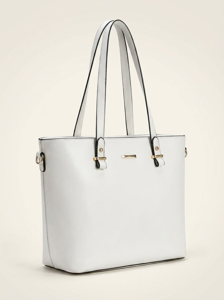 The Charlotte Tote – Elegant Everyday Carryall - White – 3/4 angle