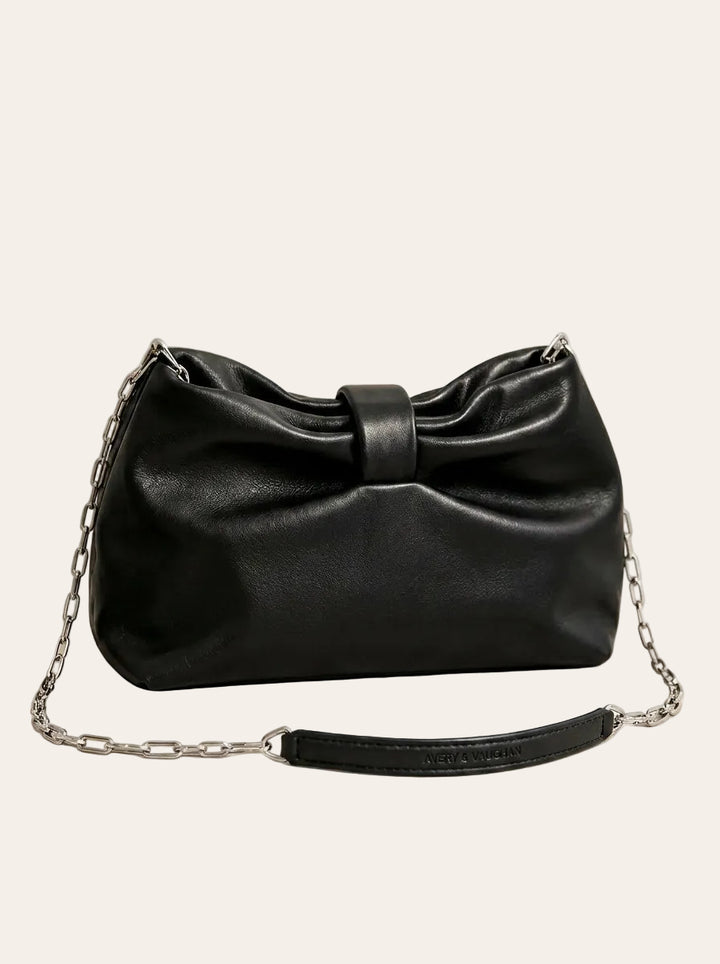 The Kensington Bow Clutch | Elegant Black Shoulder Bag – front view