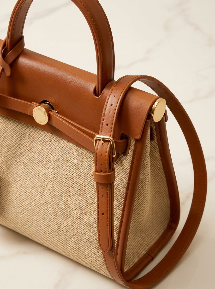The Kensington Canvas Tote | Structured Neutral Handbag – detail & texture