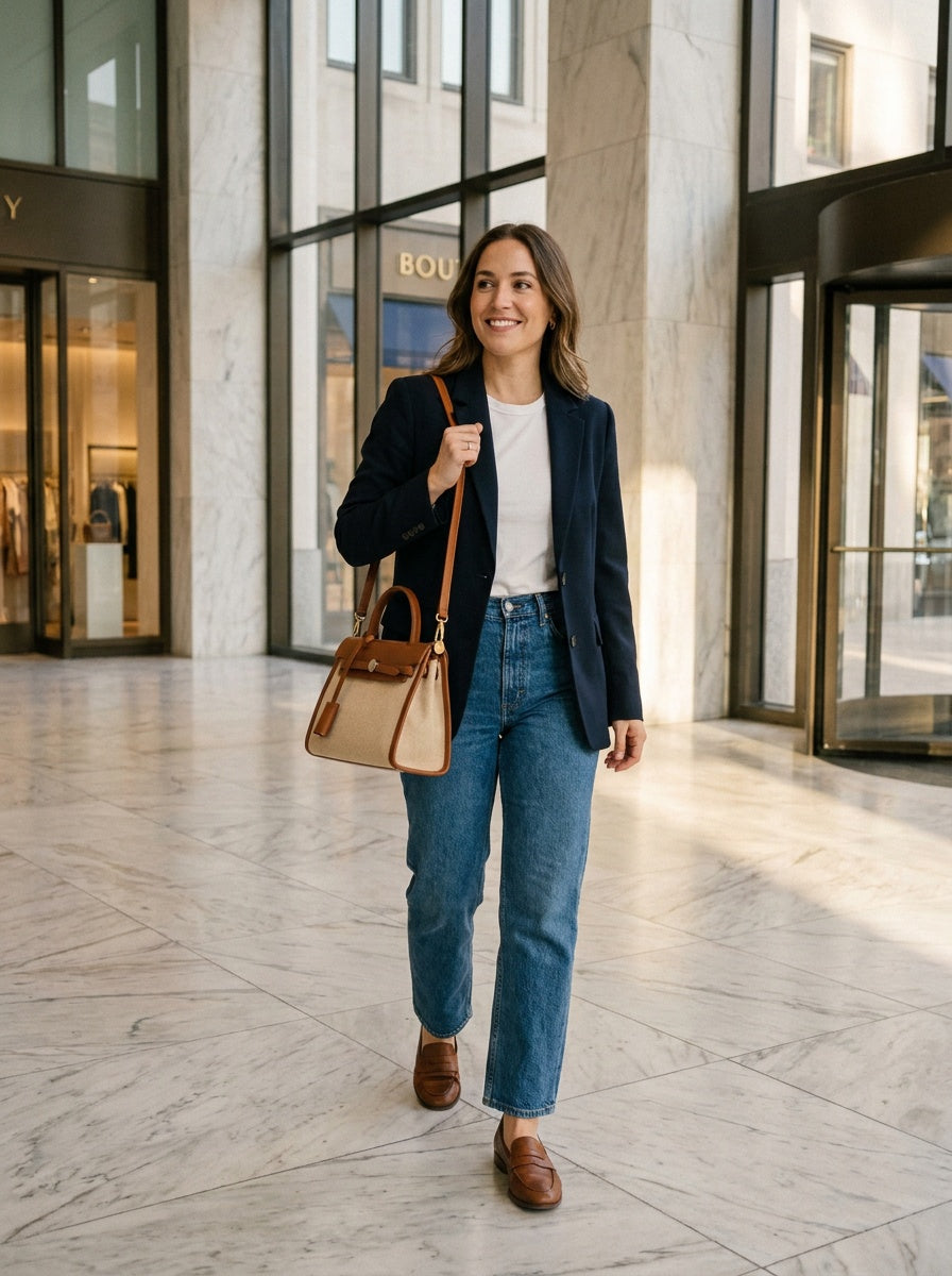 The Kensington Canvas Tote | Structured Neutral Handbag – lifestyle