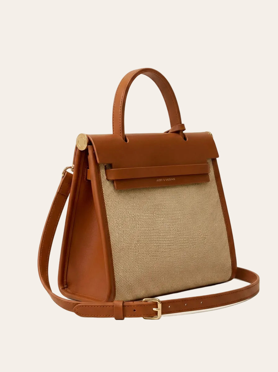 The Kensington Canvas Tote | Structured Neutral Handbag – 3/4 angle