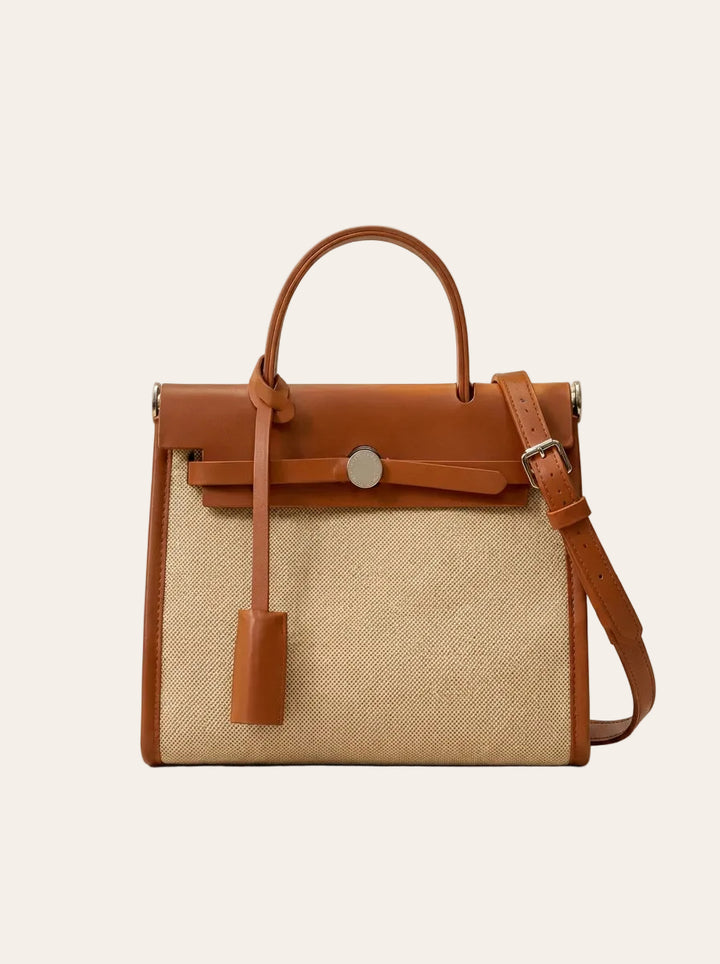 The Kensington Canvas Tote | Structured Neutral Handbag – front view
