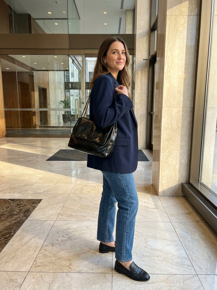 The Kensington Chain Shoulder Bag – Soft Black Everyday Handbag – lifestyle