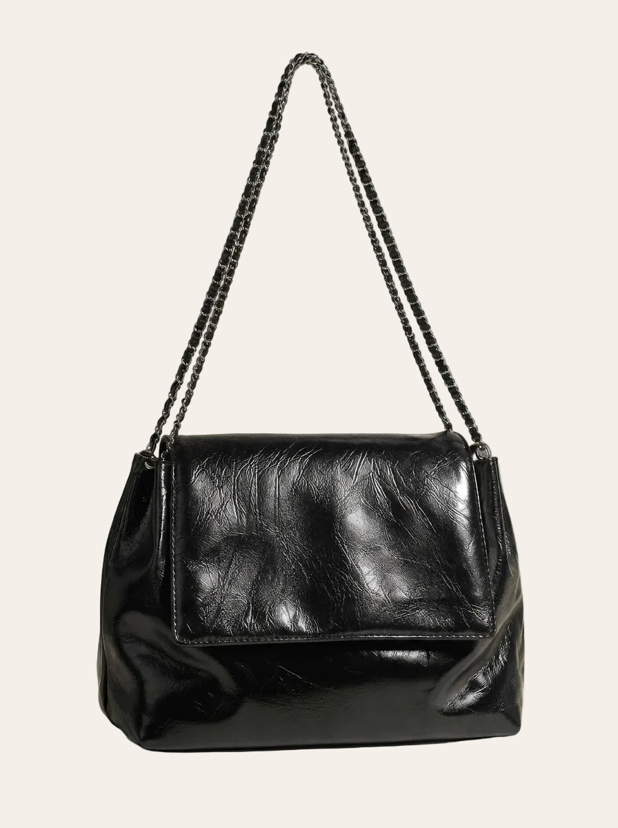 The Kensington Chain Shoulder Bag – Soft Black Everyday Handbag – front view