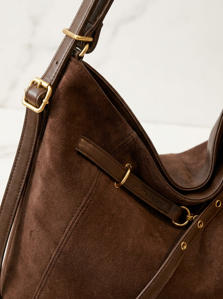 The Kensington Chocolate Shoulder Bag | Soft Structured Everyday Handbag – detail & texture
