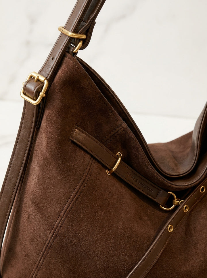 The Kensington Chocolate Shoulder Bag | Soft Structured Everyday Handbag – detail & texture
