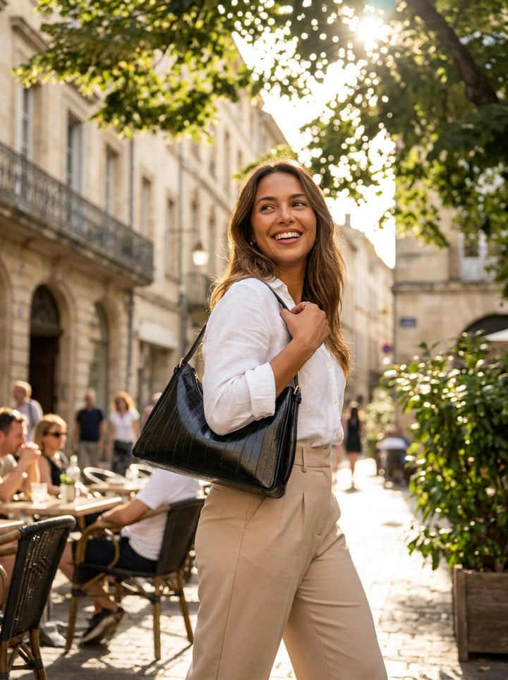The Kensington Croc Shoulder Bag | Elegant Black Shoulder Handbag – lifestyle