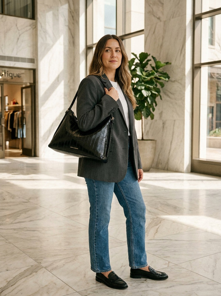 The Kensington Croc Shoulder Bag | Elegant Black Shoulder Handbag – lifestyle