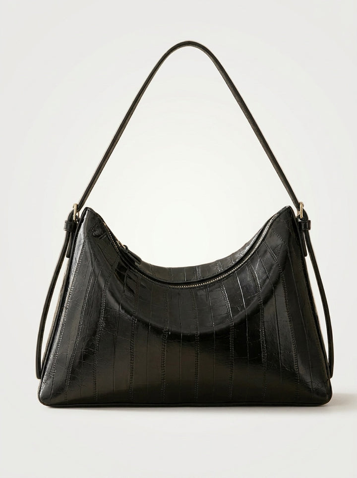 The Kensington Croc Shoulder Bag | Elegant Black Shoulder Handbag – front view