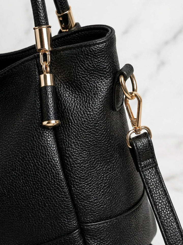 The Kensington Everyday Tote – Black Pebbled Shoulder Bag – detail & texture