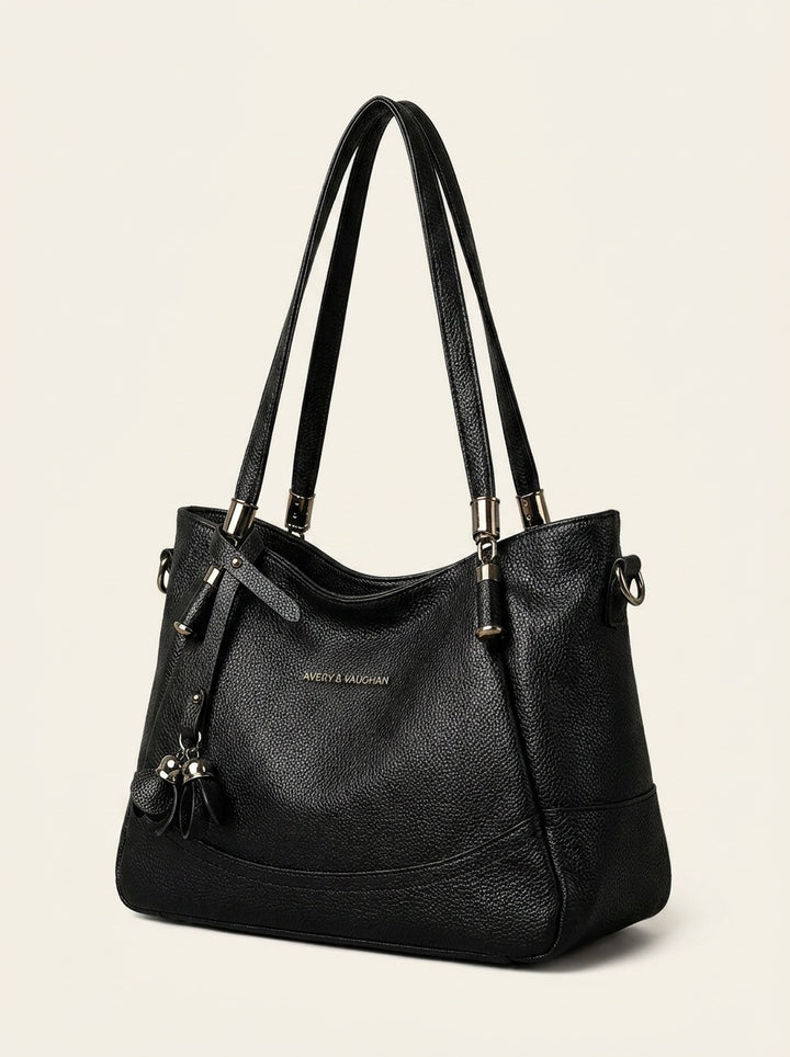 The Kensington Everyday Tote – Black Pebbled Shoulder Bag – 3/4 angle