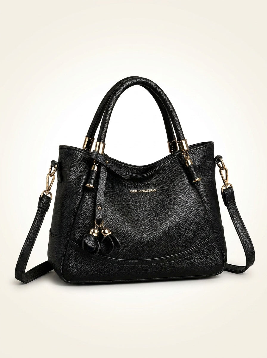 The Kensington Everyday Tote – Black Pebbled Shoulder Bag – front view