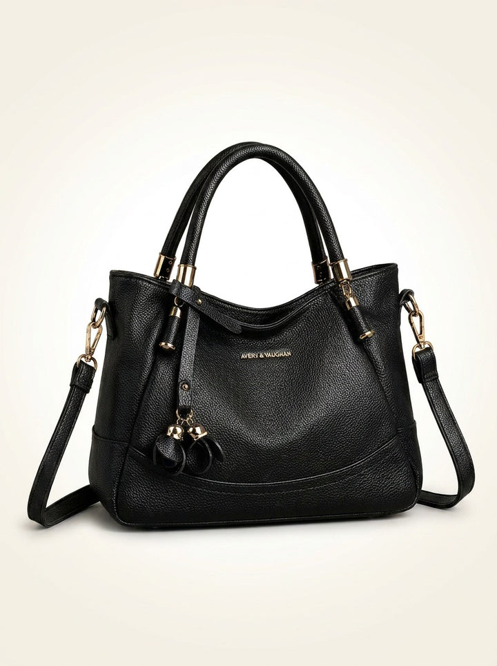 The Kensington Everyday Tote – Black Pebbled Shoulder Bag – front view
