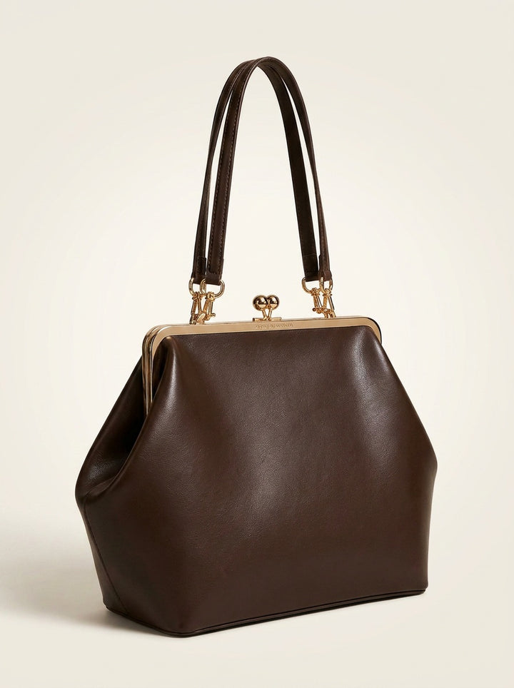 The Kensington Frame Bag | Structured Chocolate Brown Handbag – 3/4 angle