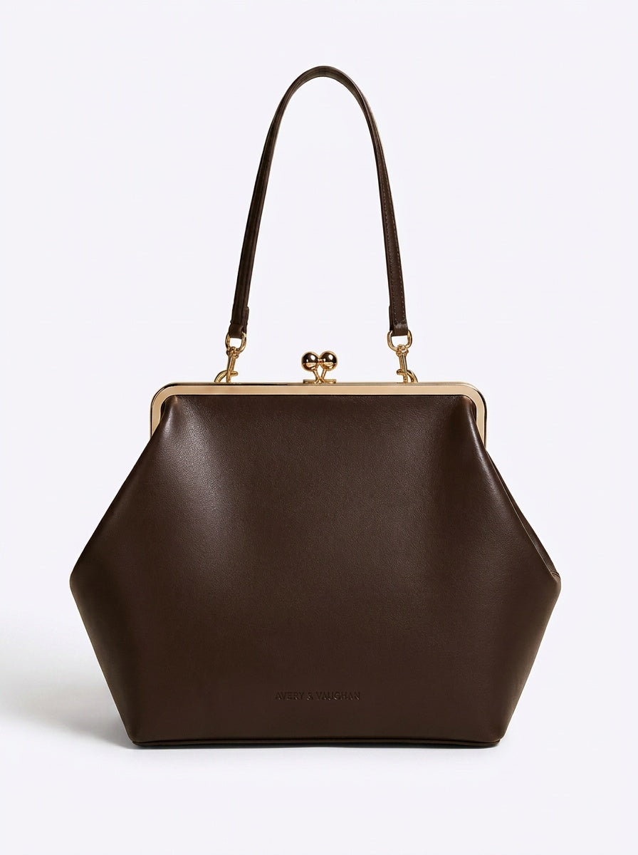 The Kensington Frame Bag | Structured Chocolate Brown Handbag – front view