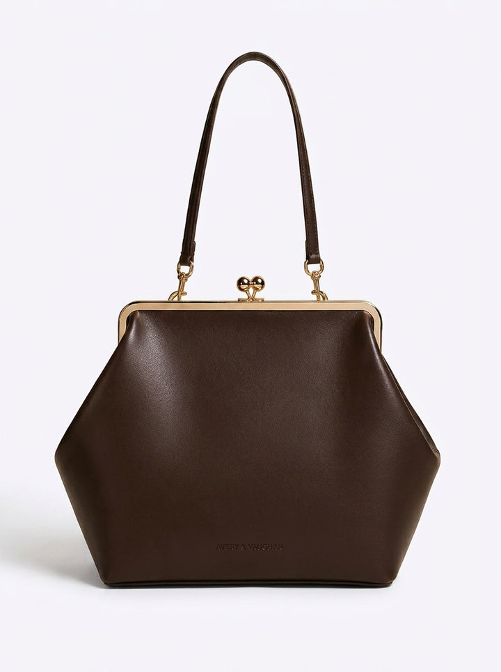 The Kensington Frame Bag | Structured Chocolate Brown Handbag – front view