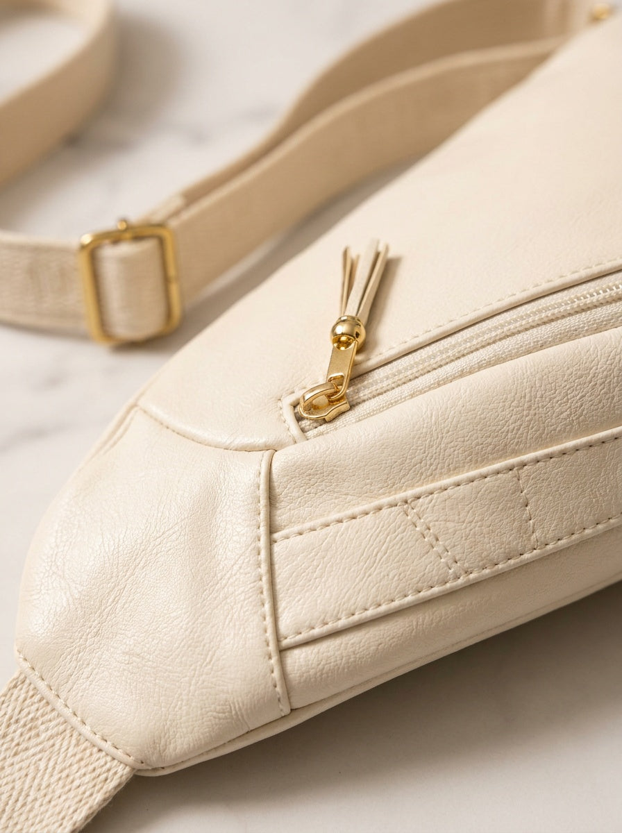 The Kensington Ivory Sling Crossbody Bag – detail & texture