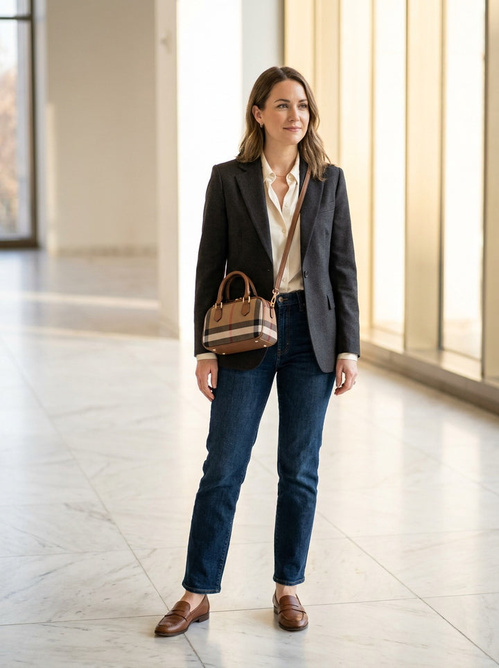 The Kensington Mini Barrel Bag – Heritage Plaid Crossbody Handbag – lifestyle