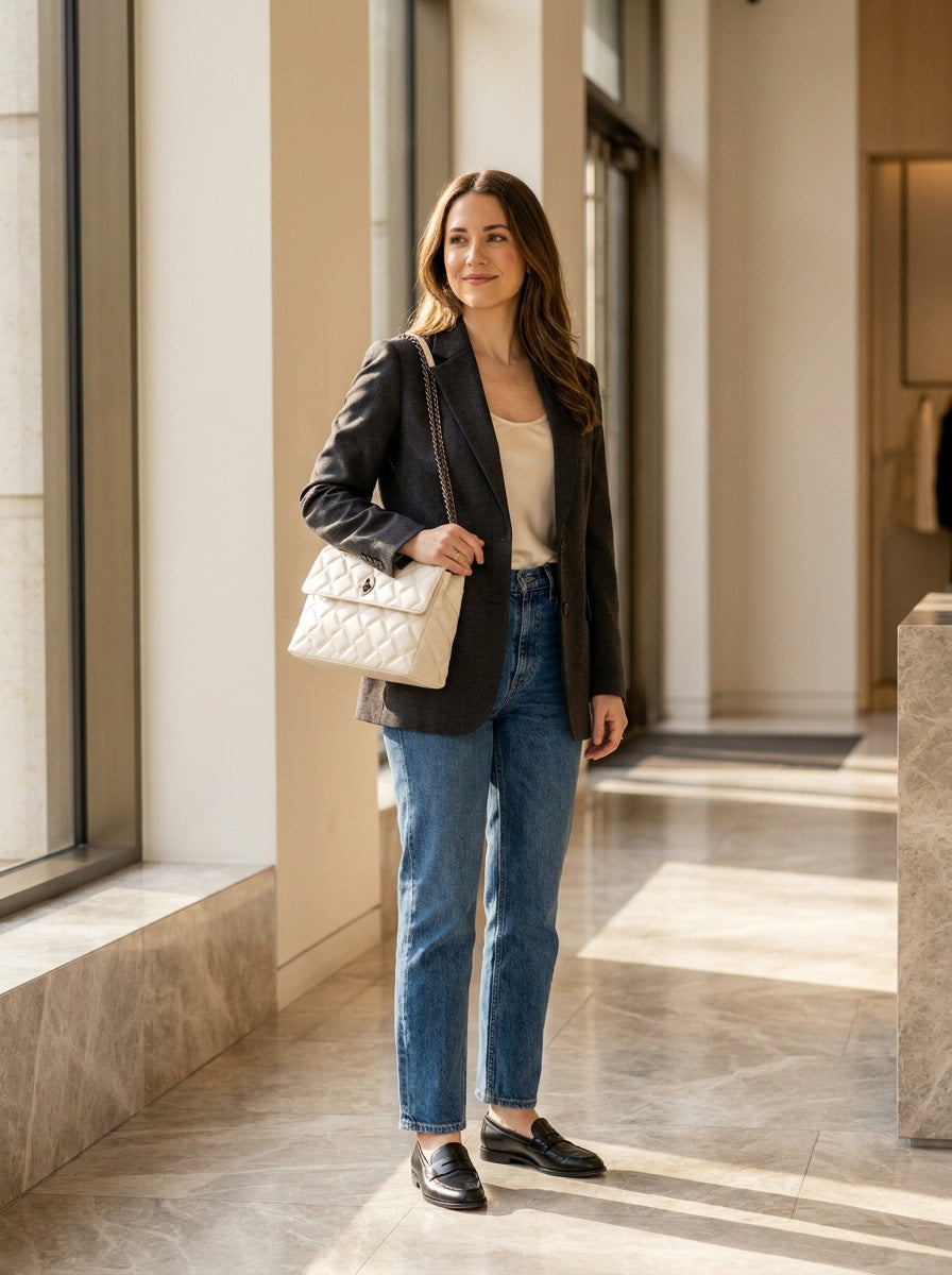 The Kensington Quilted Shoulder Bag – Cream – lifestyle