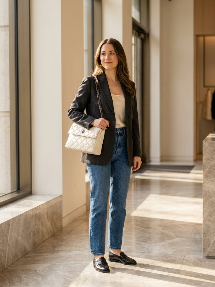 The Kensington Quilted Shoulder Bag – Cream – lifestyle