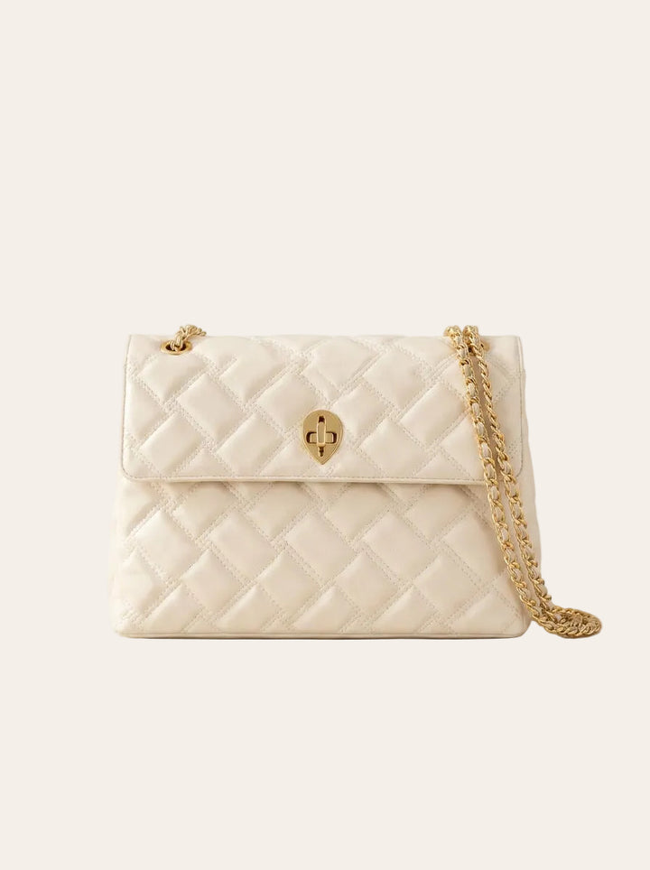The Kensington Quilted Shoulder Bag – Cream – front view