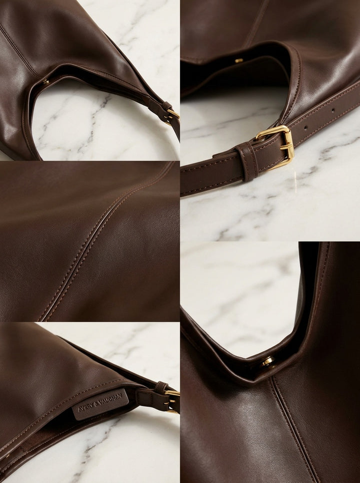 The Kensington Sculptural Hobo – Dark Chocolate – detail & texture