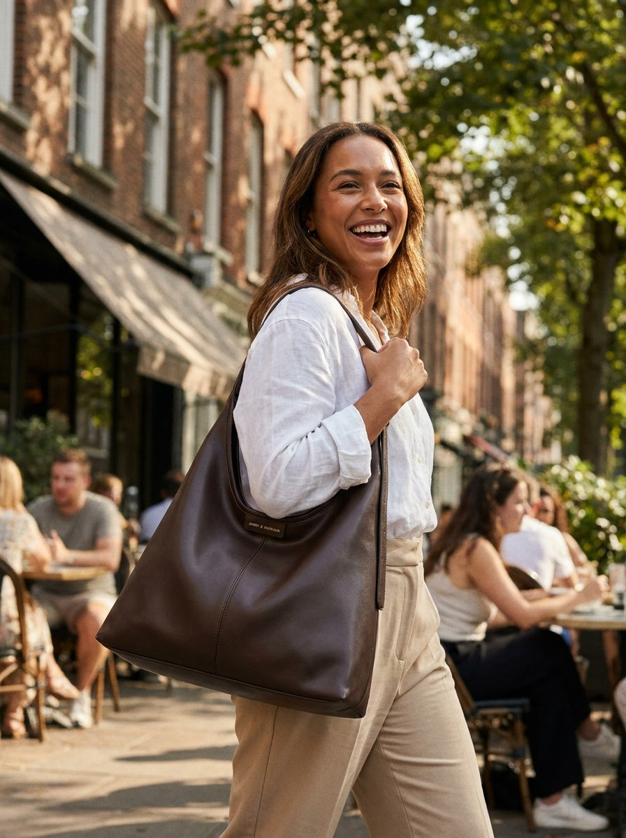 The Kensington Sculptural Hobo – Dark Chocolate – lifestyle