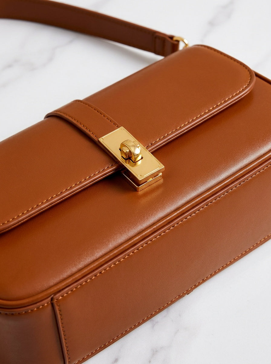 The Kensington Shoulder Bag – Cognac Brown – detail & texture